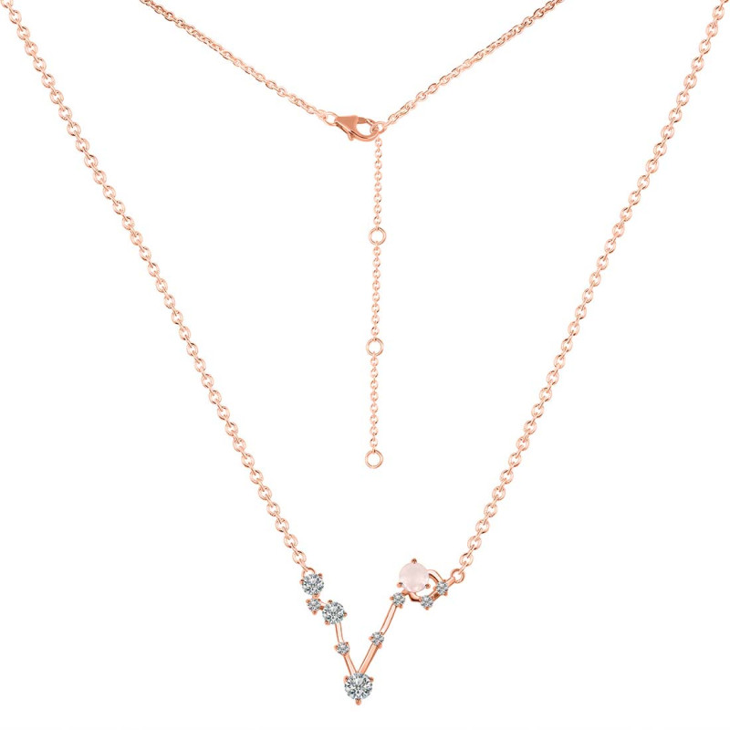 Pisces Zodiac Star Constellation Rose Quartz & White Topaz Necklace RSQ-RDN-387.
