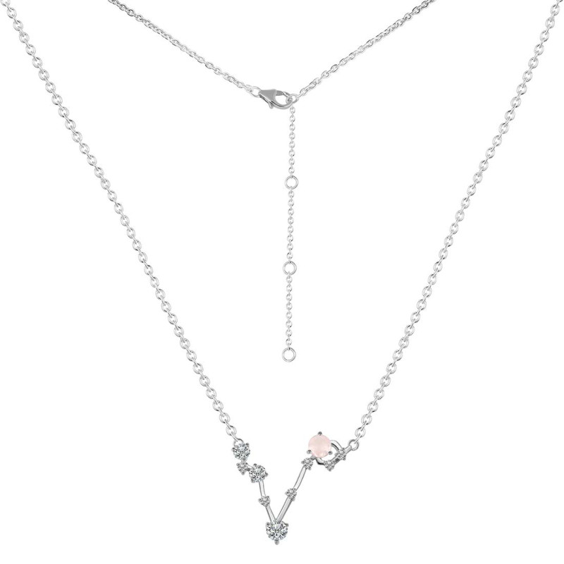 Pisces Zodiac Star Constellation Rose Quartz & White Topaz Necklace