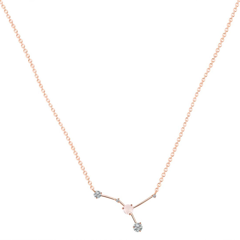 cancer Zodiac Star Constellation Rose Quartz & White Topaz Necklace RSQ-RDN-486.