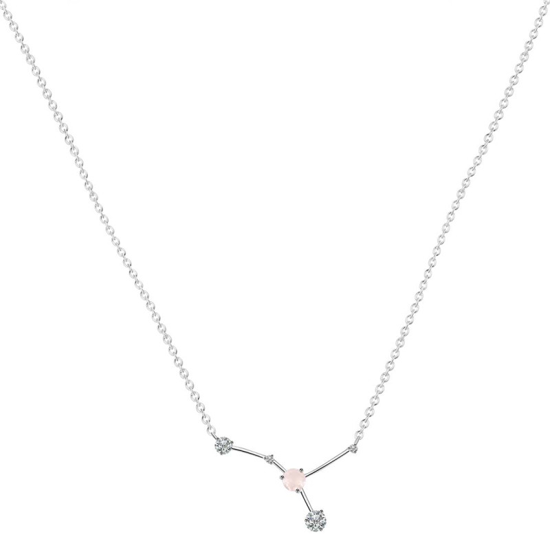 cancer Zodiac Star Constellation Rose Quartz & White Topaz Necklace RSQ-RDN-486.