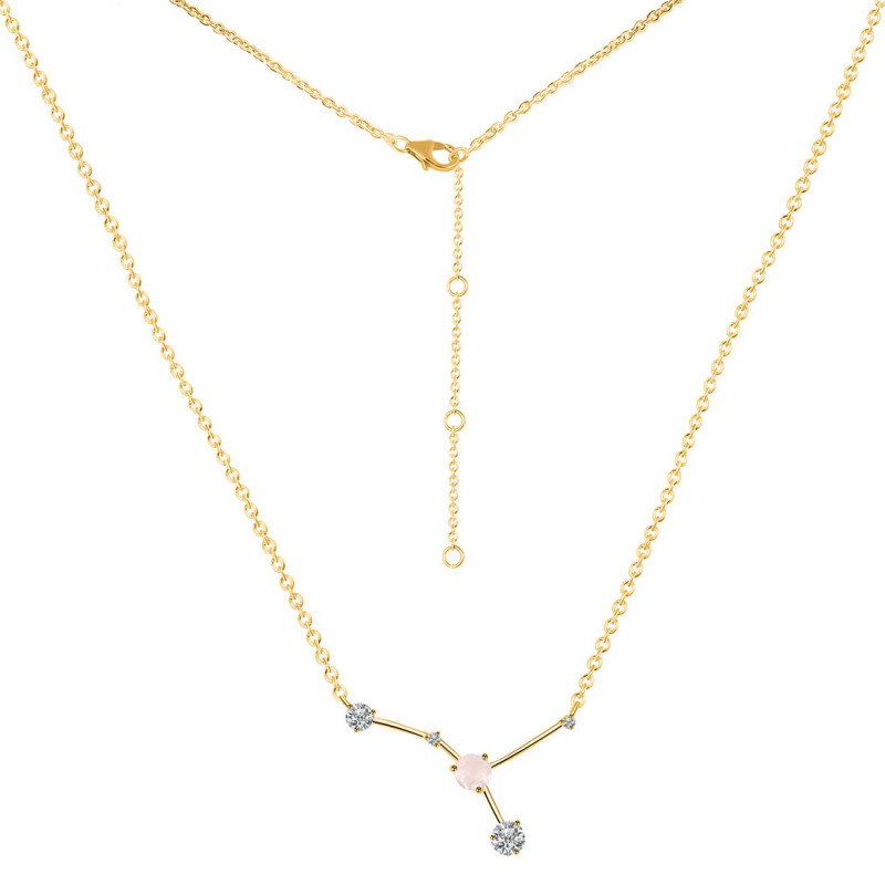 cancer Zodiac Star Constellation Rose Quartz & White Topaz Necklace RSQ-RDN-486.