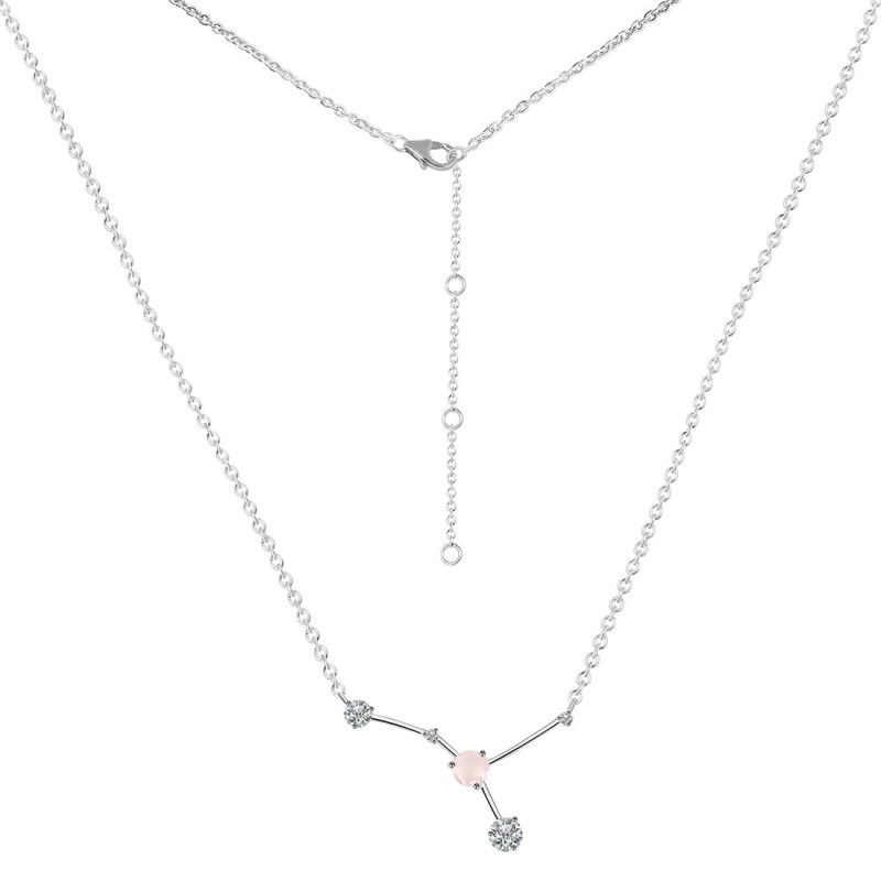 cancer Zodiac Star Constellation Rose Quartz & White Topaz Necklace