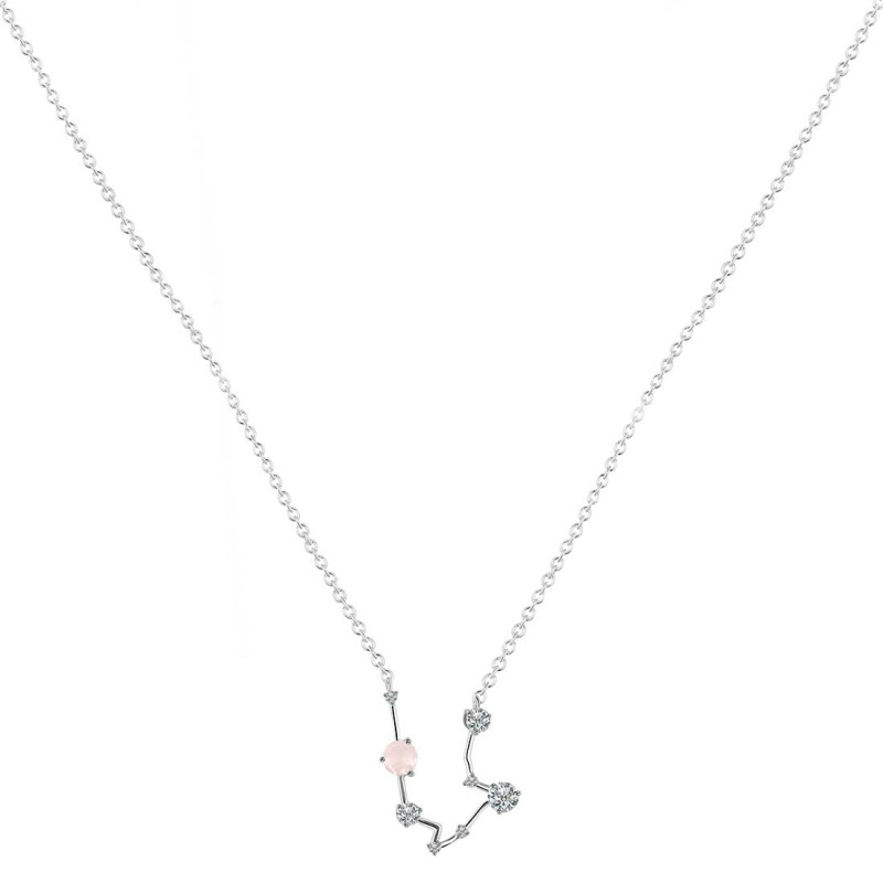 Aquarius Zodiac Star Constellation Rose Quartz & White Topaz Necklace RSQ-RDN-487.