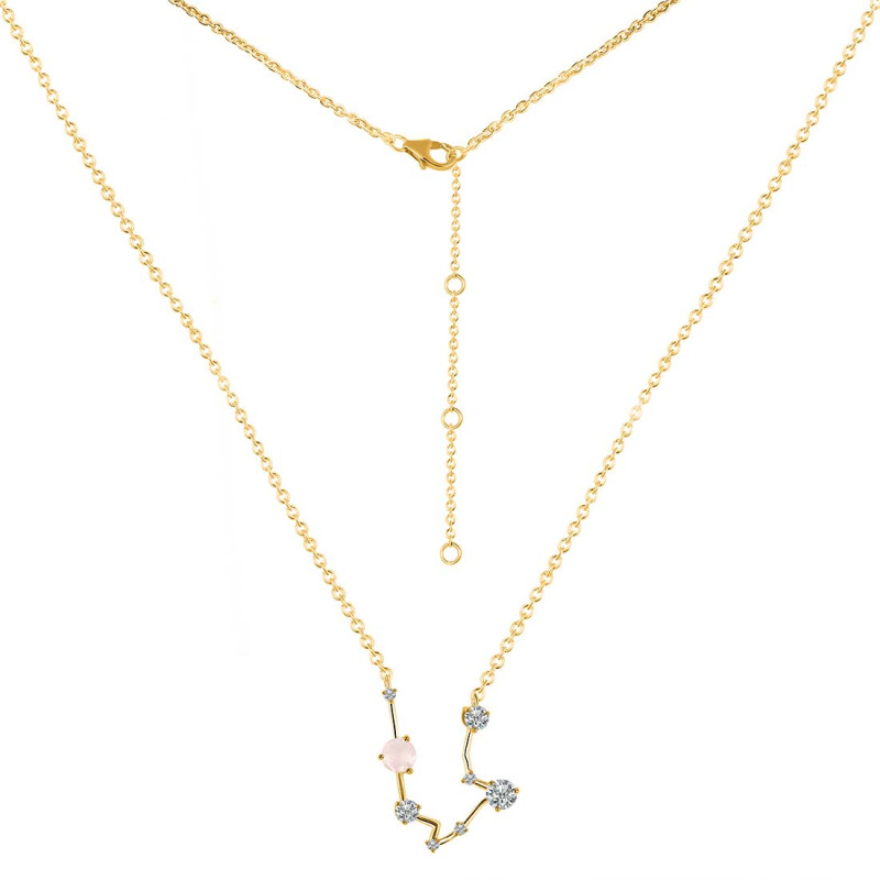 Aquarius Zodiac Star Constellation Rose Quartz & White Topaz Necklace RSQ-RDN-487.