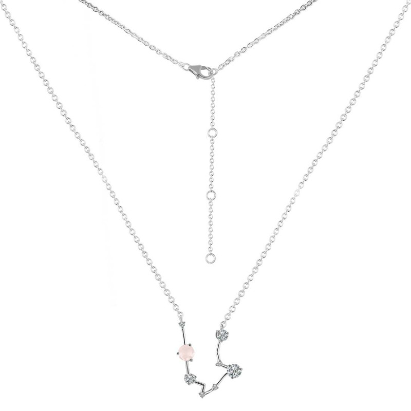 Aquarius Zodiac Star Constellation Rose Quartz & White Topaz Necklace