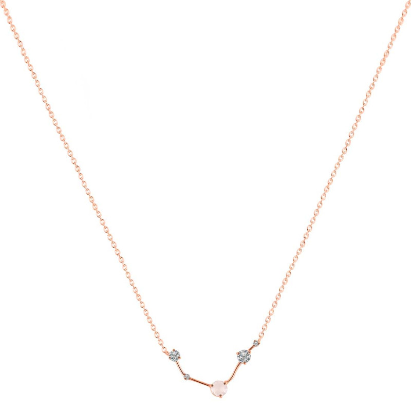 Aries Zodiac Star Constellation Rose Quartz & White Topaz Necklace RSQ-RDN-488.