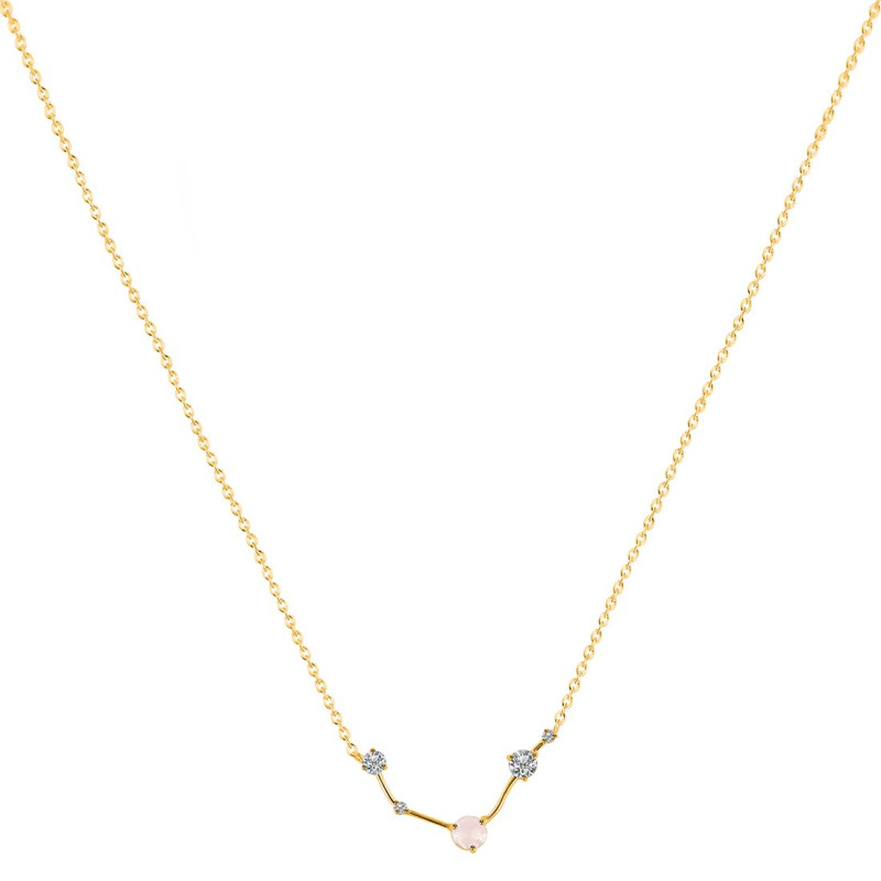 Aries Zodiac Star Constellation Rose Quartz & White Topaz Necklace RSQ-RDN-488.