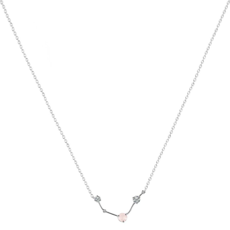 Aries Zodiac Star Constellation Rose Quartz & White Topaz Necklace RSQ-RDN-488.