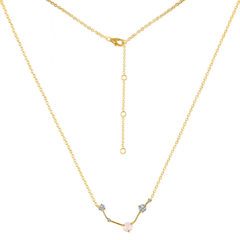 Aries Zodiac Star Constellation Rose Quartz & White Topaz Necklace RSQ-RDN-488.