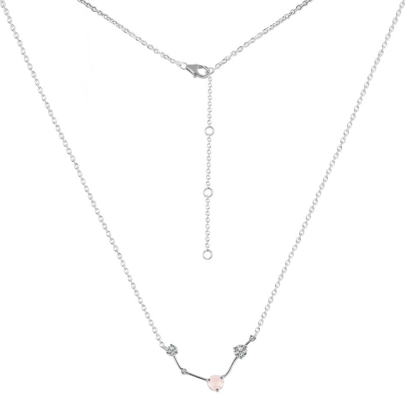Aries Zodiac Star Constellation Rose Quartz & White Topaz Necklace