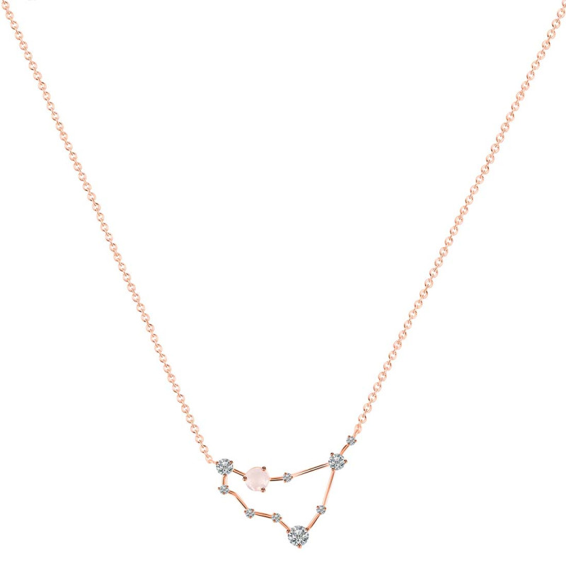 Capricorn Zodiac Star Constellation Rose Quartz & White Topaz Necklace RSQ-RDN-489.