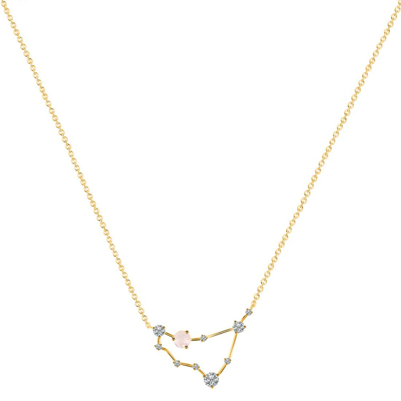Capricorn Zodiac Star Constellation Rose Quartz & White Topaz Necklace RSQ-RDN-489.
