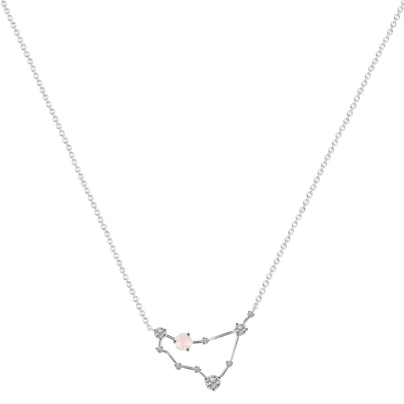 Capricorn Zodiac Star Constellation Rose Quartz & White Topaz Necklace RSQ-RDN-489.