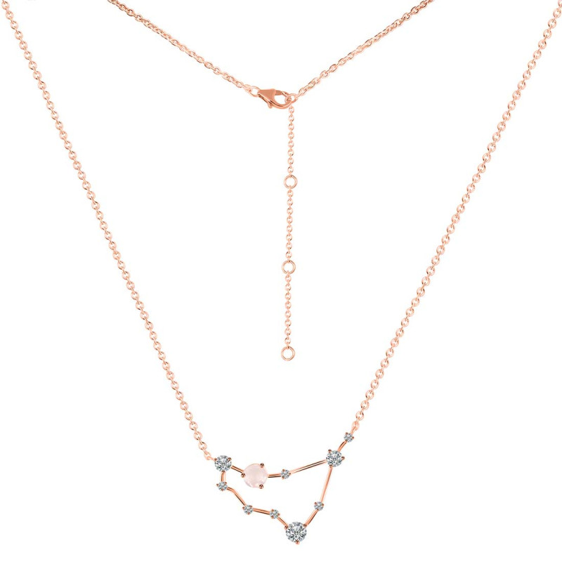 Capricorn Zodiac Star Constellation Rose Quartz & White Topaz Necklace RSQ-RDN-489.