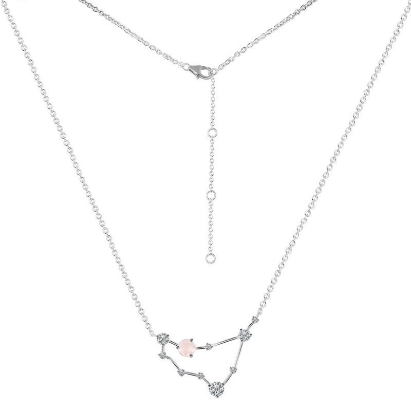 Capricorn Zodiac Star Constellation Rose Quartz & White Topaz Necklace