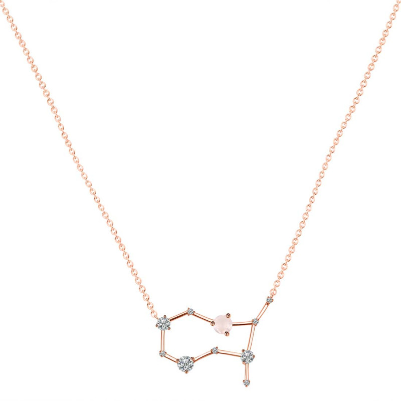 Gemini Zodiac Star Constellation Rose Quartz & White Topaz Necklace RSQ-RDN-490.