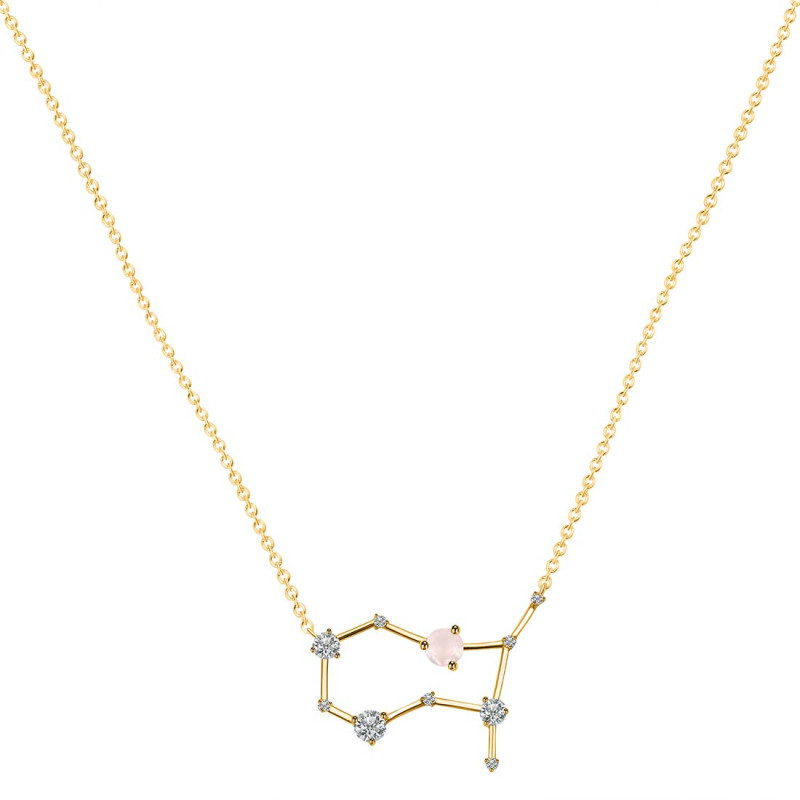 Gemini Zodiac Star Constellation Rose Quartz & White Topaz Necklace RSQ-RDN-490.