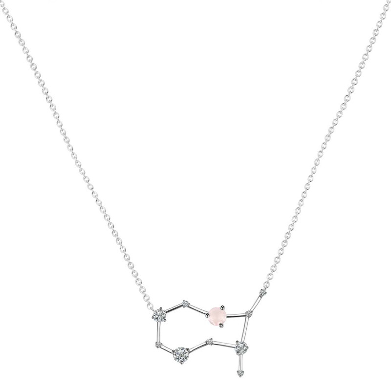 Gemini Zodiac Star Constellation Rose Quartz & White Topaz Necklace RSQ-RDN-490.
