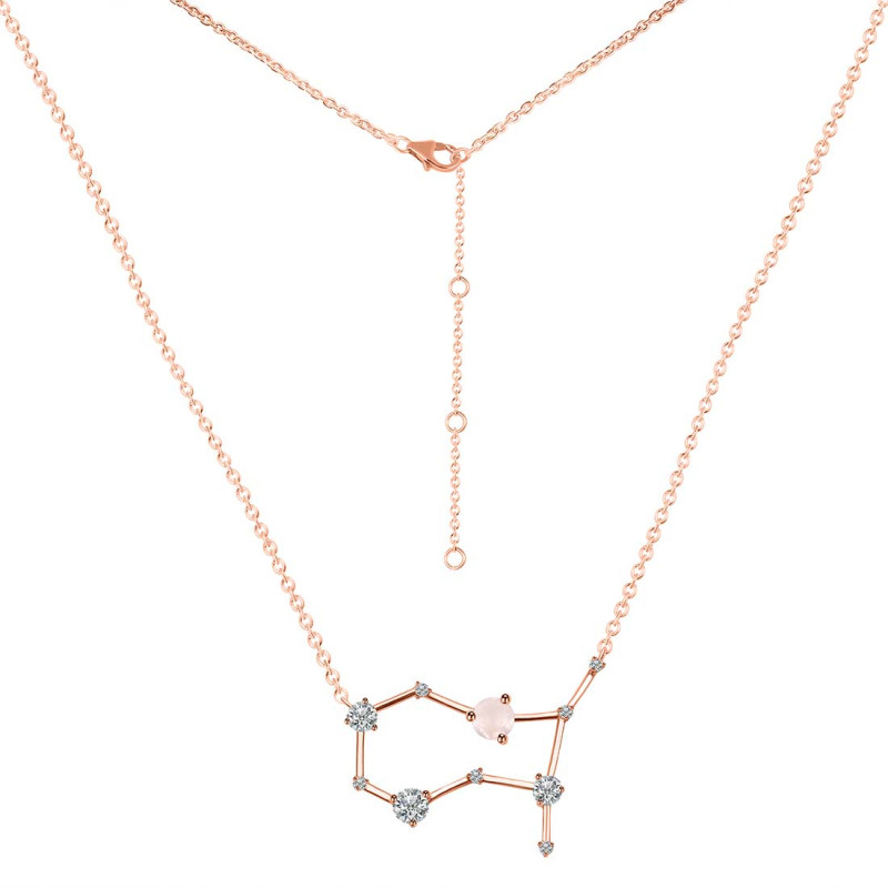 Gemini Zodiac Star Constellation Rose Quartz & White Topaz Necklace RSQ-RDN-490.