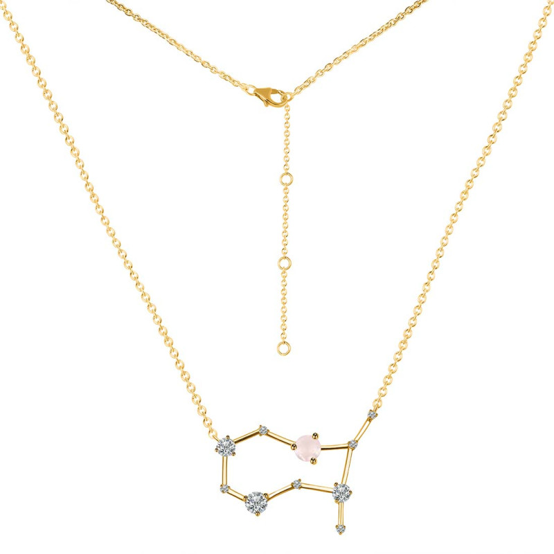 Gemini Zodiac Star Constellation Rose Quartz & White Topaz Necklace RSQ-RDN-490.