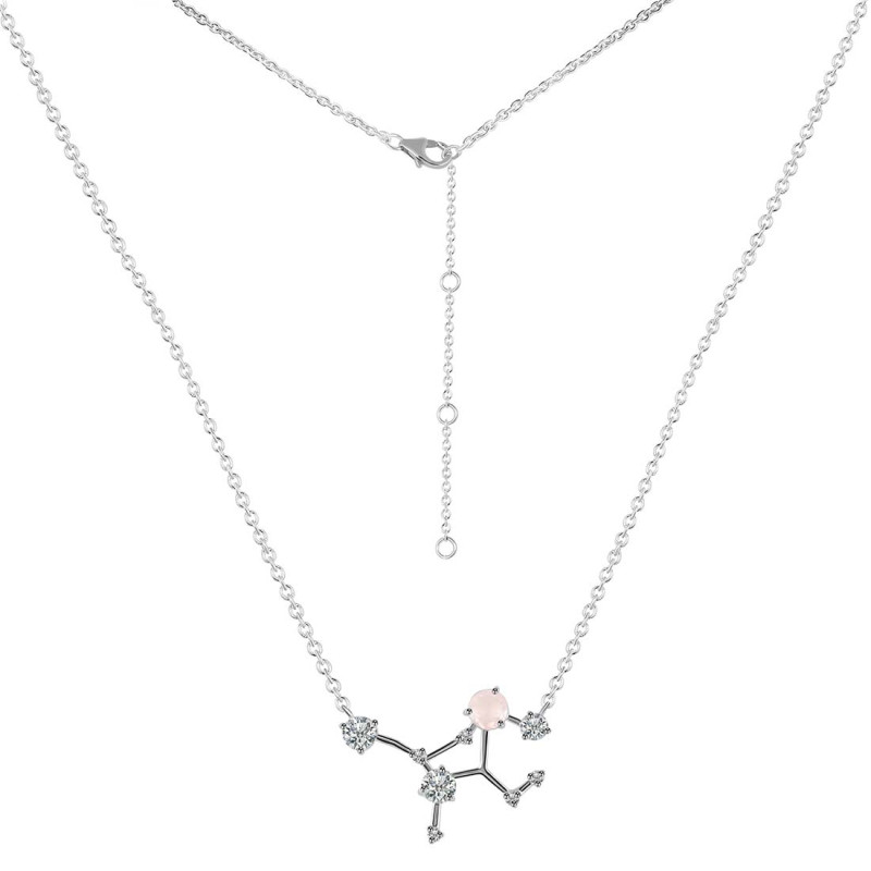 Virgo Zodiac Star Constellation Rose Quartz & White Topaz Necklace
