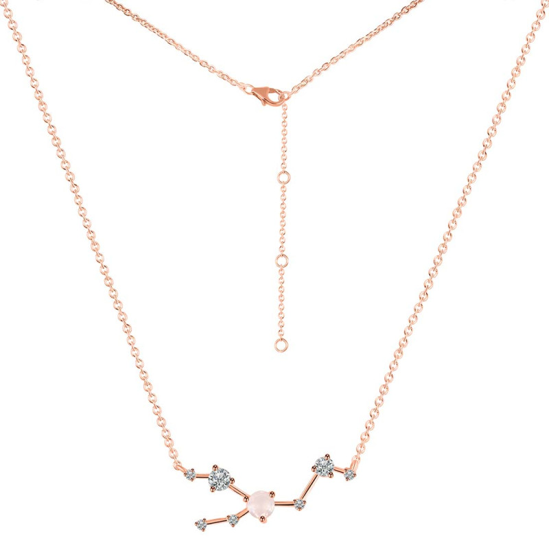 Taurus Zodiac Star Constellation Rose Quartz & White Topaz Necklace RSQ-RDN-492.