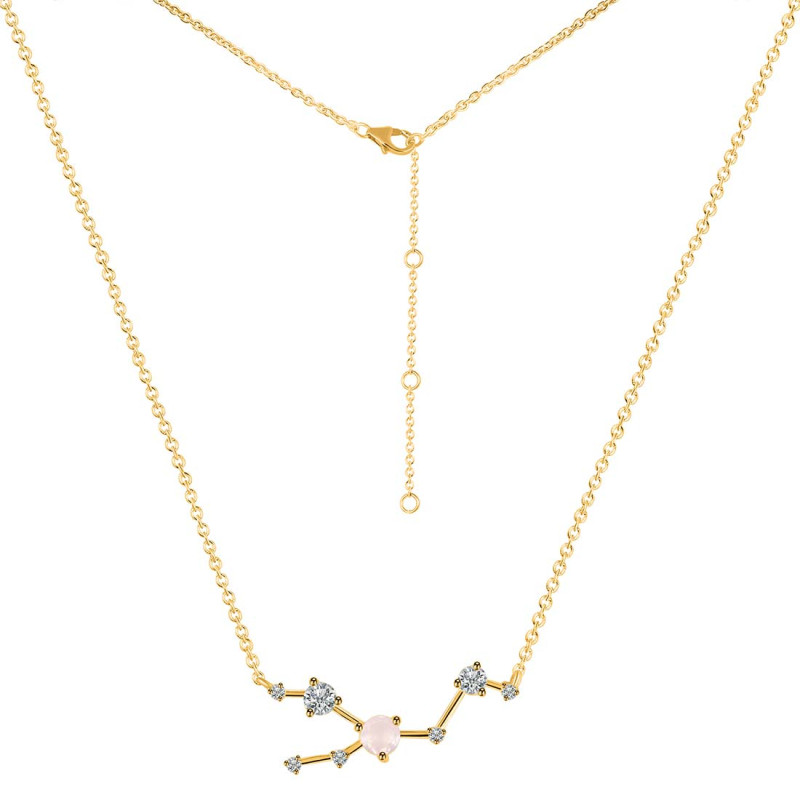 Taurus Zodiac Star Constellation Rose Quartz & White Topaz Necklace RSQ-RDN-492.