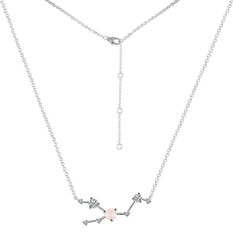 Taurus Zodiac Star Constellation Rose Quartz & White Topaz Necklace