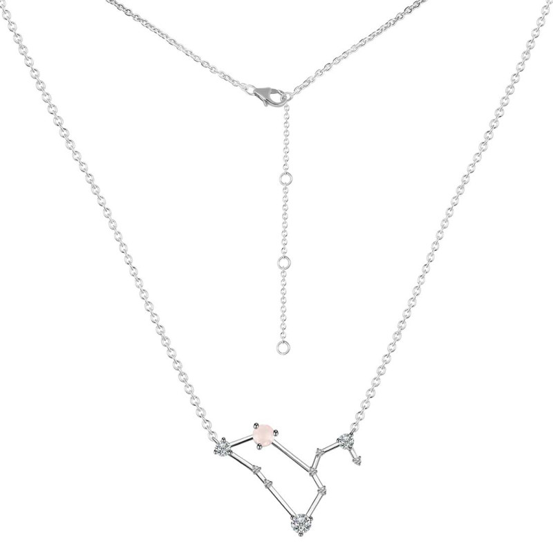 Leo Zodiac Star Constellation Rose Quartz & White Topaz Necklace
