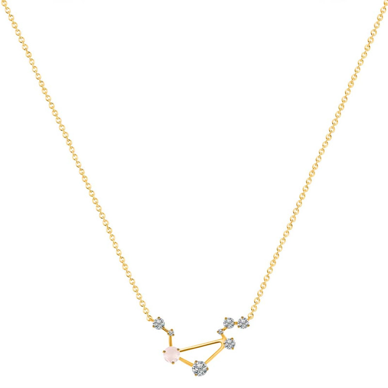 Libra Zodiac Star Constellation Rose Quartz & White Topaz Necklace RSQ-RDN-494.