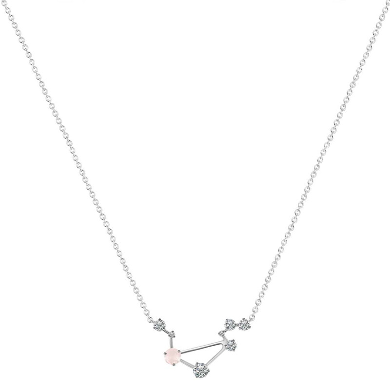 Libra Zodiac Star Constellation Rose Quartz & White Topaz Necklace RSQ-RDN-494.
