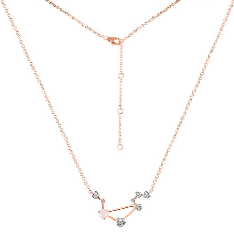 Libra Zodiac Star Constellation Rose Quartz & White Topaz Necklace RSQ-RDN-494.