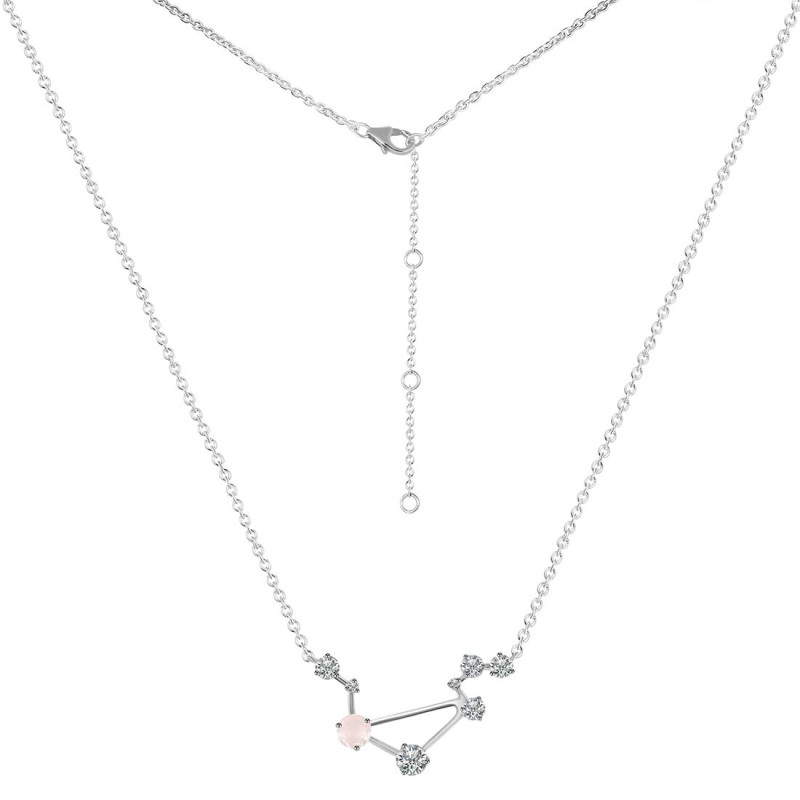 Libra Zodiac Star Constellation Rose Quartz & White Topaz Necklace