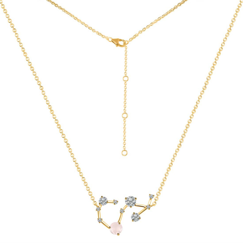 Scorpio Zodiac Star Constellation Rose Quartz & White Topaz Necklace RSQ-RDN-495.