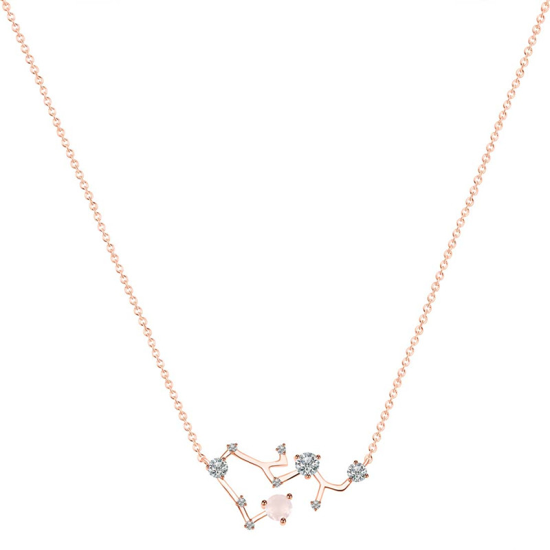 Sagittarius Zodiac Star Constellation Rose Quartz & White Topaz Necklace RSQ-RDN-496.