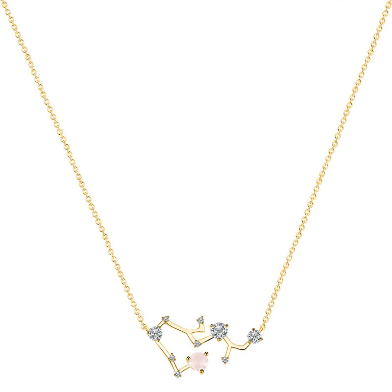 Sagittarius Zodiac Star Constellation Rose Quartz & White Topaz Necklace RSQ-RDN-496.