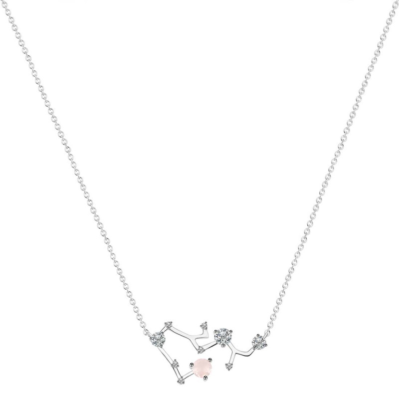 Sagittarius Zodiac Star Constellation Rose Quartz & White Topaz Necklace RSQ-RDN-496.