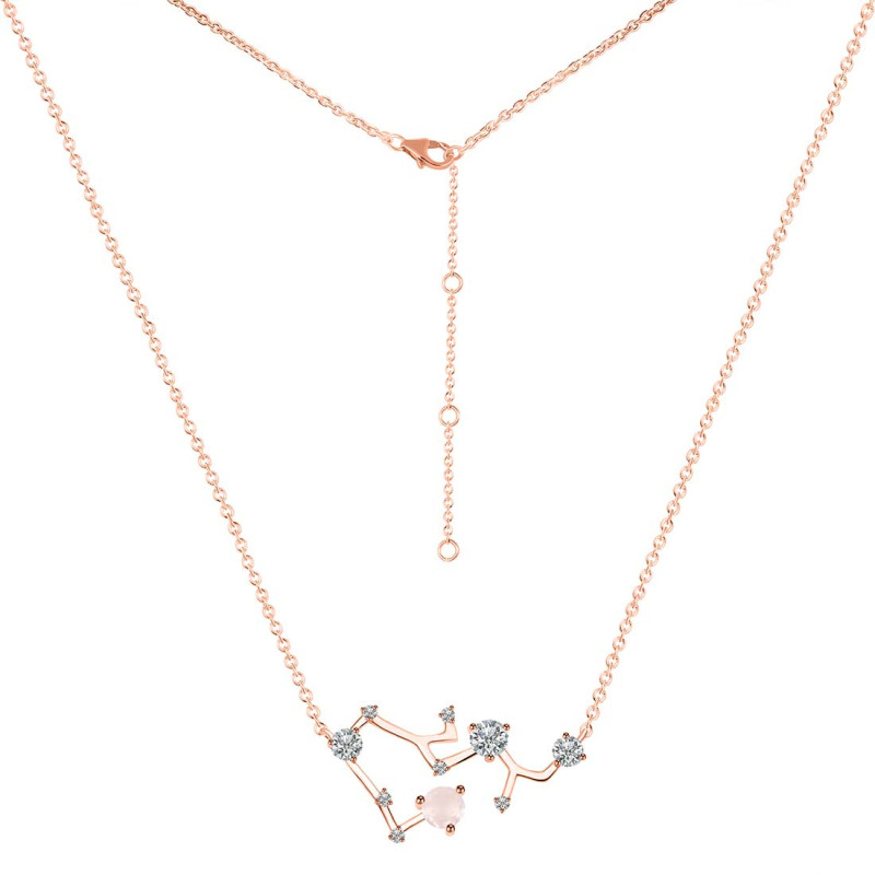 Sagittarius Zodiac Star Constellation Rose Quartz & White Topaz Necklace RSQ-RDN-496.