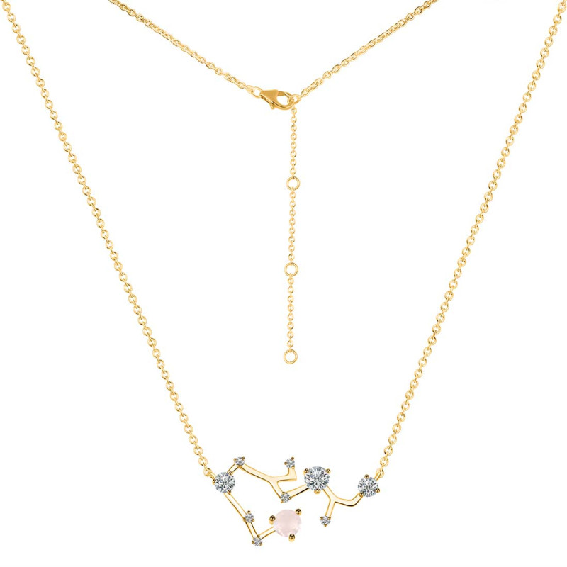 Sagittarius Zodiac Star Constellation Rose Quartz & White Topaz Necklace RSQ-RDN-496.