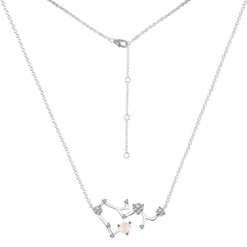 Sagittarius Zodiac Star Constellation Rose Quartz & White Topaz Necklace