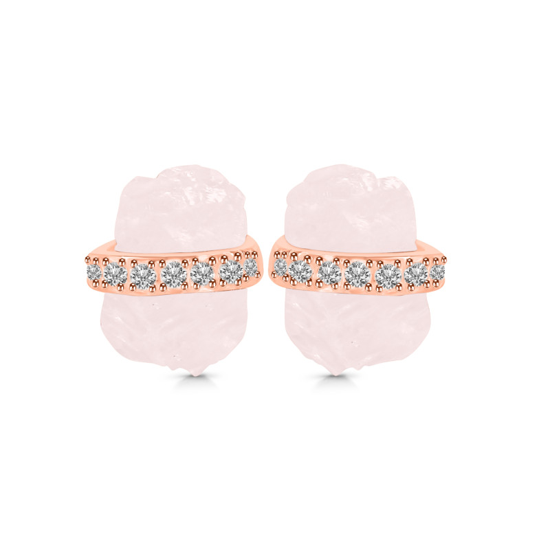 Rose Quartz Raw Crystal & White Topaz Stud Earring RSQ-RE-381.