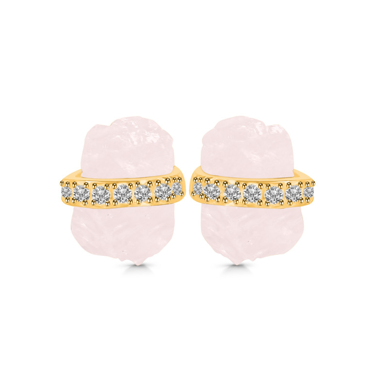Rose Quartz Raw Crystal & White Topaz Stud Earring RSQ-RE-381.