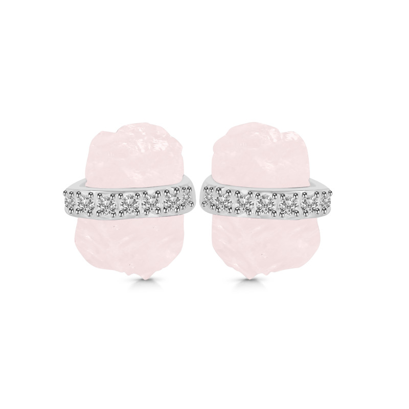 Rose Quartz Raw Crystal & White Topaz Stud Earring RSQ-RE-381.