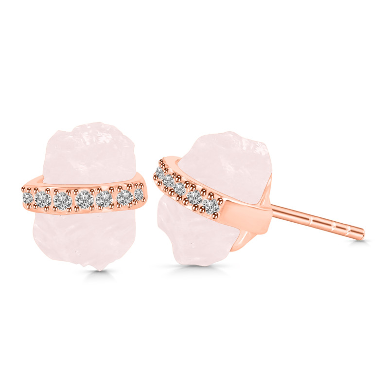Rose Quartz Raw Crystal & White Topaz Stud Earring RSQ-RE-381.