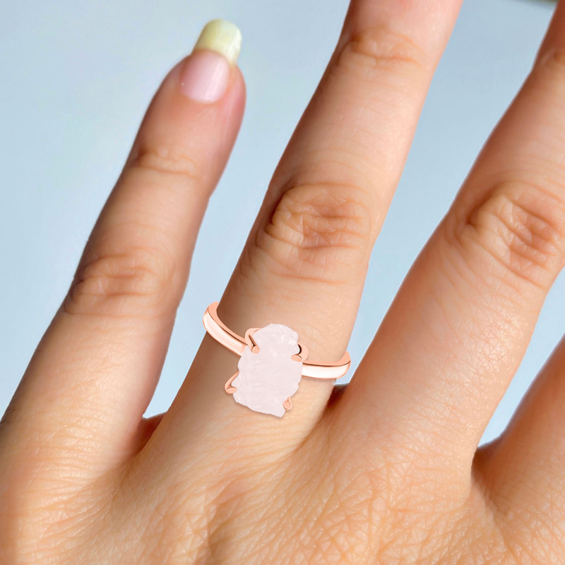 Rose Quartz Raw Crystal Ring RSQ-RR-200.