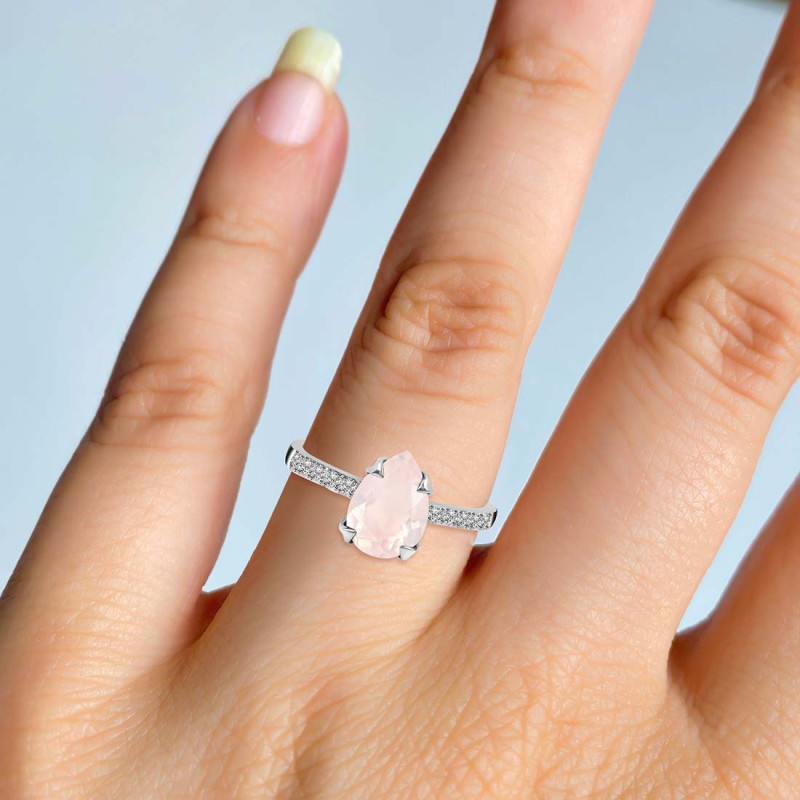 Rose Quartz & White Topaz Ring RSQ-RR-344A.
