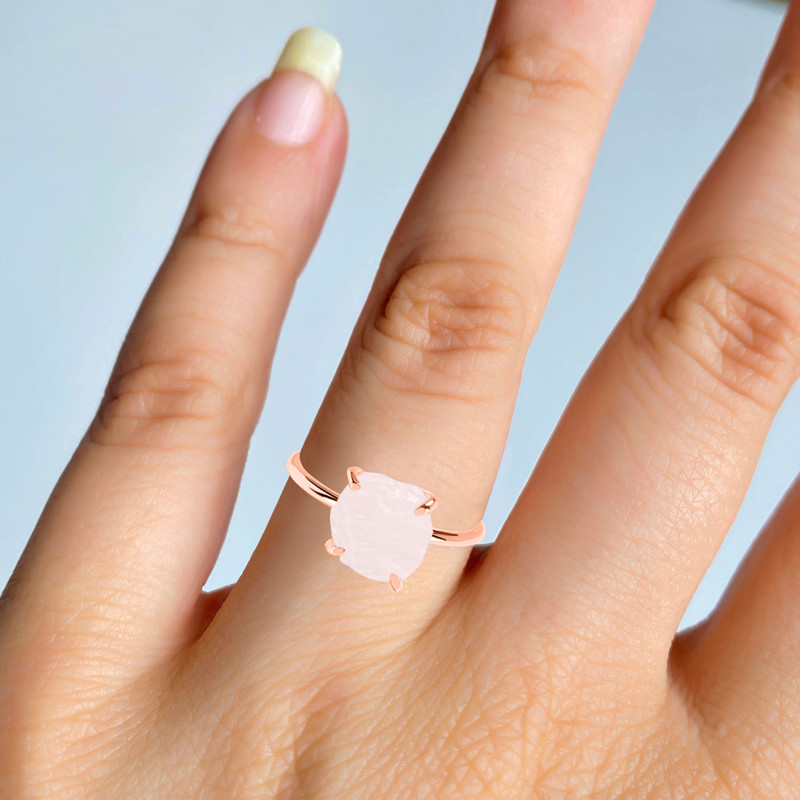Rose Quartz Raw Crystal Ring RSQ-RR-350.