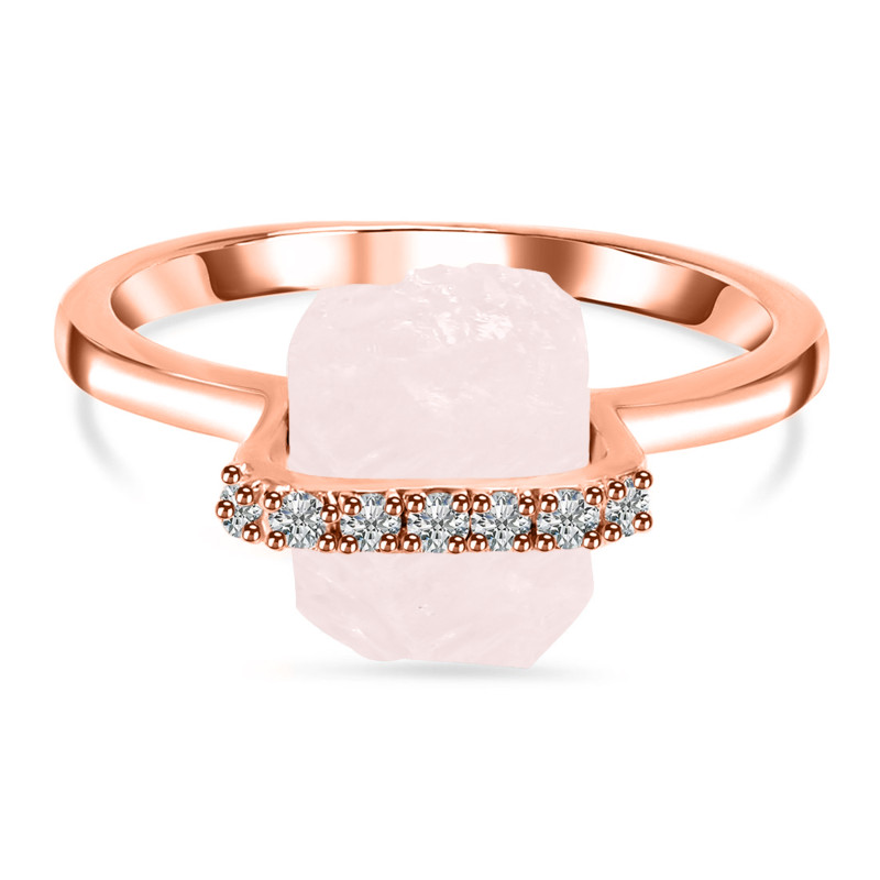 Rose Quartz Raw Crystal & White Topaz Ring RSQ-RR-381.
