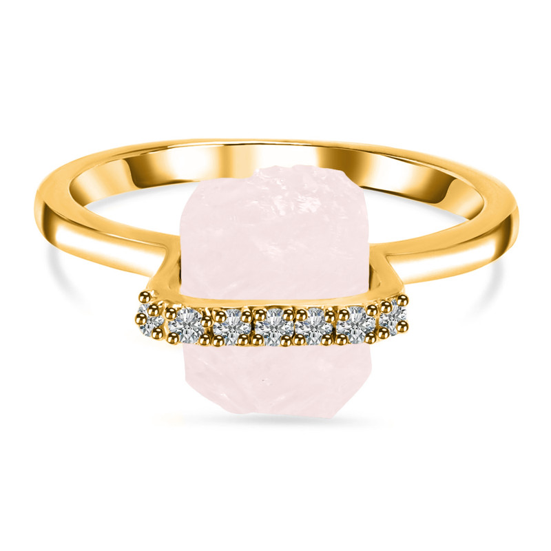 Rose Quartz Raw Crystal & White Topaz Ring RSQ-RR-381.