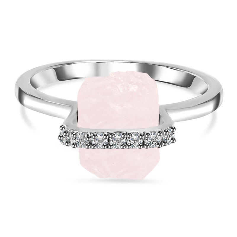 Rose Quartz Raw Crystal & White Topaz Ring RSQ-RR-381.